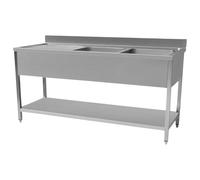 Hamoki Catering Double Bowl Stainless Steel Sink Left Hand Drainer 1600mm Wide