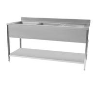 Hamoki Catering Double Bowl Stainless Steel Sink Right Hand Drainer 1400mm Wide 231011