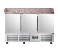 Hamoki Commercial 3 Door Pizza Prep Counter Fridge 346 Ltr Granite Worktop Plug In PZ903