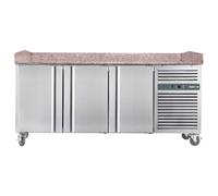 Hamoki Commercial 3 Door Pizza Prep Counter Fridge 485 Ltr Granite Top 13A Plug-in