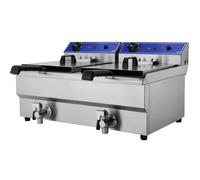 Hamoki Commercial Twin Tank Electric Fryer 2 x 16 Ltr Drain Taps 13A Plug-in