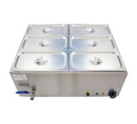 Hamoki Commercial Wet Heat Bain Marie with Lids 6 x 1/3 GN 150mm Deep 13A Plug-in BM-V4