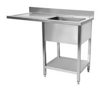 Hamoki Stainless Steel Single Bowl Commercial Dishwasher Sink Left Hand Drainer 1200mm Wide 700mm Deep