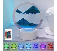 HAMON 3D Flowing Sand Painting Night Light, 360° Rotating Hourglass Decoration with LED Light and Remote Control, 3D Moving Sand Art Table Lamp for Home Office Desktop Decoration (Blue)