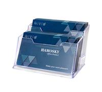 Hamosky Business Card Case Holder, 2 Tier Premium Acrylic Clear Business Card Holder Display, Plastic Business Card Stand for Office(1 Pack)