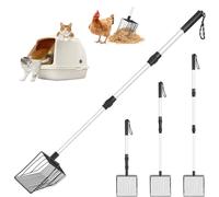 Hamosky Cat Litter Scoop with Long Handle, 3 in 1 Adjustable 22" to 42" Chicken Coop Litter Scooper, Metal Pooper Sifter, Chicken Coop Sand Scooper, Sturdy Pet Care Tool, Chicken Coop Accessories