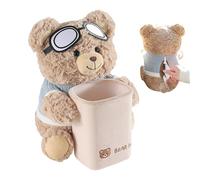 Hamosky Cute Bear Plush Car Tissue Holder and Trash Can, 2-in-1 Cartoon Bear Car Tissue Box Design with Aviator Goggles, Waterproof, Beige, 25x22x28cm