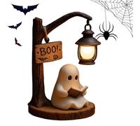 Hamosky Cute Ghost Reading Lamp, Halloween Ghost Reading Lantern with LED Light, 3D Resin Decorative Night Light with Boo Sign, 12cm Battery Powered Warm Glow Lamp for Home Decor