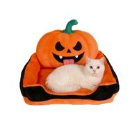 Hamosky Halloween Pumpkin Cat Bed Plush Soft Warm Pet Nest 40x50x25cm | for Cats & Small Dogs, Plush & Cotton Material, Jack-o-Lantern Design, Autumn & Winter Use, Festive Home Décor