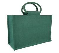Hampabox 30cm Dark Green Jute Bag with Handles - Hessian Lunch Bag, Natural Gift Bags, Eco-Friendly Packaging - 30x12x20cm high
