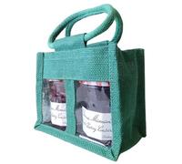 Hampabox Dark Green 2 JAR Jute Bag with Handles - Hessian Gift Bags for Jams, Chutneys, Pickles, Gift Bags