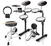 HAMPBACK MK-0 PRO Electric Drum Set with 4 Quite Mesh Drum Pads, 3 Full Rubber Crashes, Bass Drum, 12 Kits and 68 Authentic Sounds, USB MIDI, Throne, Sticks, Headphone, 2 Pedals for Beginners, Kids