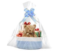 Hamper Baskets for Gifts Empty - 30x20x12 cm Gift Basket Hamper Kit with Ribbon & Gift Bag, Oval Basket for Gifts, Perfect for Wedding, Christmas, Easter, Birthday, Baby Shower (Blue and White)