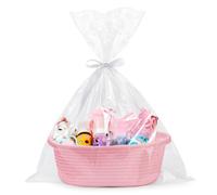 Hamper Baskets for Gifts Empty,Woven Gift Basket Hamper Kit with Gift Bag,Ribbon,Cat Dog Toy Storage Basket for Baby Shower Wedding Birthday Easter Graduation Housewarming (Pink)