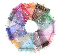 HAMPPLIES 100Pcs Sheer Organza Favor Bags with Drawstring Elegant Moon Star Pattern Multi Color Small Gift Pouches for Wedding Birthday Party Jewelry Cosmetics Storage