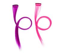 HAMPPLIES 10Pcs Clip-in Hair Extensions for Women Straight Colored Cosplay Hair in Deep Purple and Rose Red Natural Lightweight for Parties and Daily Styling