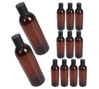 HAMPPLIES 12Pcs Brown Travel Bottles with Press Disk Caps Refillable Plastic Containers for Lotion Shampoo Shower Gel Compact Empty Liquid Dispensers for Toiletries Trips