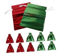 HAMPPLIES 12PCS Holographic Christmas Drawstring Gift Bags Holiday Foil Present Pouches with String for Candy Party Favors and Small Gifts Wrapping