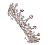 HAMPPLIES 1pc Elegant Rhinestone Crown Hair Headdress for Weddings Parties Bridal Crown Pink Lightweight Comfortable for Banquets Birthdays Special Occasions
