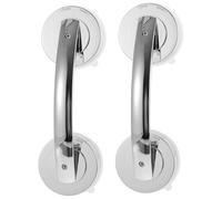 HAMPPLIES 2 Pcs Portable Silver Suction Grip Bars for Bathroom and Glass Doors Strong Abs Plastic Handles with Vacuum Pressure Easy Install Grab Rails for Elderly Disabled Pregnant and