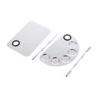 HAMPPLIES 2 Sets Stainless Steel Makeup Mixing Palette with Spatulas for Nail Art and Foundation Blending Portable Compact Color Mixing Tool for Beauty Salons Artists and Personal Use