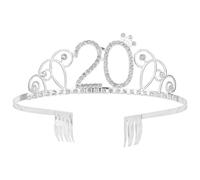HAMPPLIES 20th Birthday Rhinestone Crown Silver Tiara Hair Accessory for Women Birthday Party Celebration