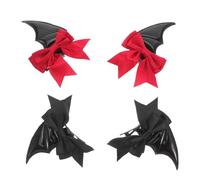 HAMPPLIES 2pairs Halloween Devil Wings Barrettes Kawaii Bat Ear Hair Clips Spooky Goth Accessories for Women for Cosplay Party and DIY Decorations