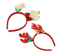 HAMPPLIES 2pcs Christmas Antler Headband for Women Lightweight Hair Accessories with Red and Gold Glitter Deer Horns Festive Design for Ladies