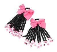 HAMPPLIES 2pcs Colored Braided Faux Ponytail Extensions for Lightweight Detachable Afro Braids with Beads and Bow Soft Realistic Hairpieces for Parties and Dance