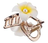 HAMPPLIES 2pcs Flower Hair Claw Clips for Curly Thin Thick Hair Lightweight Hawaiian Plumeria Jaw Clips for Women and Comfortable Hold for Daily Office Casual Hairstyles