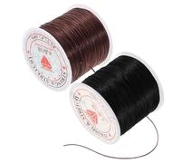 HAMPPLIES 2pcs Hair Extension Elastic Thread Beading Wire 0.6mm Flat Stretch Cord for Braiding DIY Beaded Bracelets Sturdy No-slip Hair Strings in Brown and Black