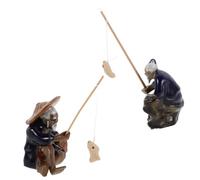 HAMPPLIES 2pcs Micro Landscape Ornament Miniature Landscape Decoration Chinese Bonsai Decorations Sitting Fisherman Ornament Bonsai Micro Figurines Oldman Fishing Statue Ceramics