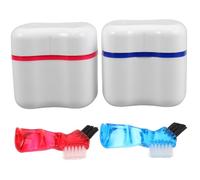 HAMPPLIES 2Pcs Portable Denture Storage Box Elegant European Design for Home Travel Durable Retainer Case with Strainer Basket for Cleaning Organizing Braces