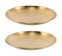 HAMPPLIES 2pcs Ritual Jewelry Tray Pentagram Offering Bowl with Moon Phase Motif Stainless Steel Sacred Ceremony Plate for Witchcraft Altar Incense Burner Candle Tray Tarot Trinket Organizer