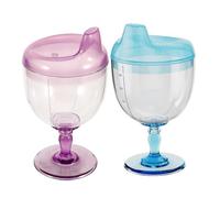 HAMPPLIES 2pcs Shatterproof Plastic Goblet Cups Clear Colorful Training Sippy Cups for Milk Juice Smoothies Drinking Mugs Friendly Grip