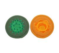 HAMPPLIES 2pcs Small Embroidered Buddhist Sound Bowl Cushions Green and Orange Handmade Religious Sound Bowl Mats for Meditation Non-slip Decorative Pads for Yoga and Spiritual Practice