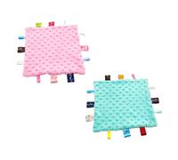 HAMPPLIES 2PCS Soothing Towels with Colorful Labels Knitted Appeasing Handkerchiefs for Newborns Stimulate Senses and Calm Crying Soft Easy to Wash Random Pink and Green Colors Random Color
