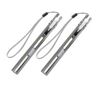 HAMPPLIES 2pcs USB Rechargeable LED Medical Pen Lights with Stainless Steel Body Compact Inspection Torch for Doctors Nurses Pupil Checking Lamp with Tail Rope Silver