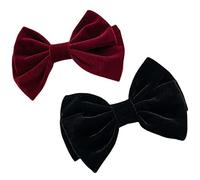HAMPPLIES 2pcs Vintage Velvet Bow Hair Clips Soft Spring French Barrettes for Women and Lightweight Hair Accessories Elegant Black and Burgundy Fabric Bows for Daily Wear and Special