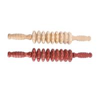 HAMPPLIES 2pcs Wooden Wheel Massage Rollers for Legs and Hands Non Slip Muscle Roller Massager Set Natural Wood Body Therapy Tools Random Contour Handles Red and Natural Wood Color