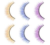 HAMPPLIES 3 Pairs Colored False Eyelashes Yellow Purple Blue Performance Cosplay Eye Lashes for Party Makeup Glamour Look Synthetic