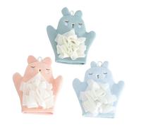 HAMPPLIES 3pcs Bath Mitts Cartoon Washcloth Gloves for Gentle Exfoliating Scrubber with Rich Lather for Daily Skin Care Random Color