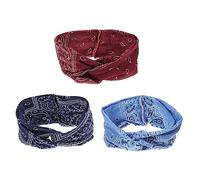 HAMPPLIES 3pcs Bohemia Twisted Wide Headbands for Women Elastic Flower Prints Hairwraps Light Blue Burgundy Versatile for Yoga Running Sports Daily Wear