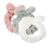HAMPPLIES 3pcs Bowknot Spa Headbands for Women and Soft Fluffy Edge Face Washing Hairbands in Pink Green White for Sports Makeup Bath Spa