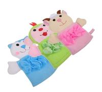 HAMPPLIES 3pcs Cartoon Baby Bath Mitts Exfoliating Shower Gloves for Toddlers Adorable Animal Design Blue Cat Pink Cow Suitable for Baby Bathing Supplies