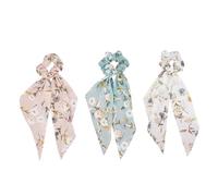 HAMPPLIES 3pcs Floral Pattern Hair Ties Ribbon Ponytail Hair Bands Elastic Large Intestine for Women and Girls Soft Scarf Suitable