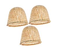 HAMPPLIES 3pcs Hand-Woven Bamboo Basket Lampshade Rustic Wicker Lamp Shade Vintage Rattan Pendant Light Cover for 4.2cm Bulbs Home Bedroom Hallway Decor