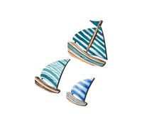 HAMPPLIES 3pcs Handcrafted Wooden Sailboat Wall Decoration Coastal Nautical Wood Sculpture with Natural Finish for Beach Themed Home Bathroom Balcony Lake House Decor