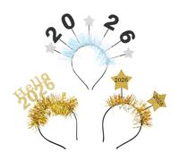 HAMPPLIES 3pcs Happy Year Headband Year Eve Party Supplies Tinsel Glitter Star Boppers Women's Holiday Party Hair Accessories