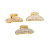 HAMPPLIES 3pcs Large Sparkly Rhinestone Hair Claw Plastic Clips Crystal Pearl Jumbo Non-slip Jaw Clip for Long Thick Hair Wedding Vintage Accessory